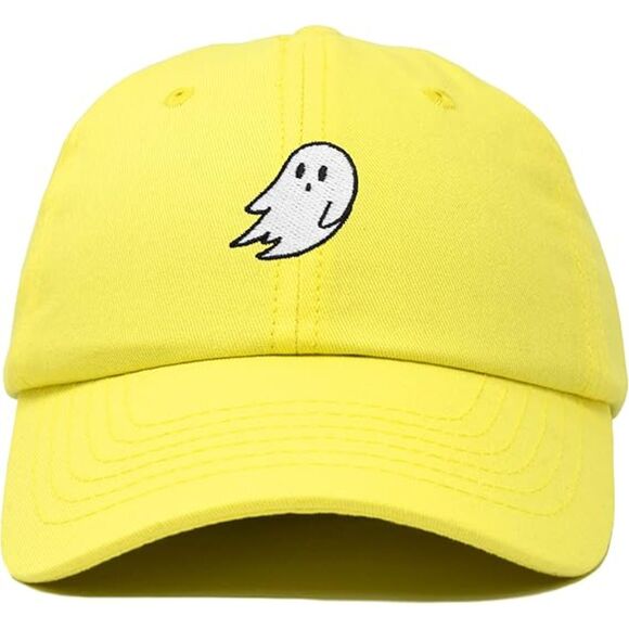 Unisex Yellow Cotton Ghost Embroidered Adjustable Buckle Classic  